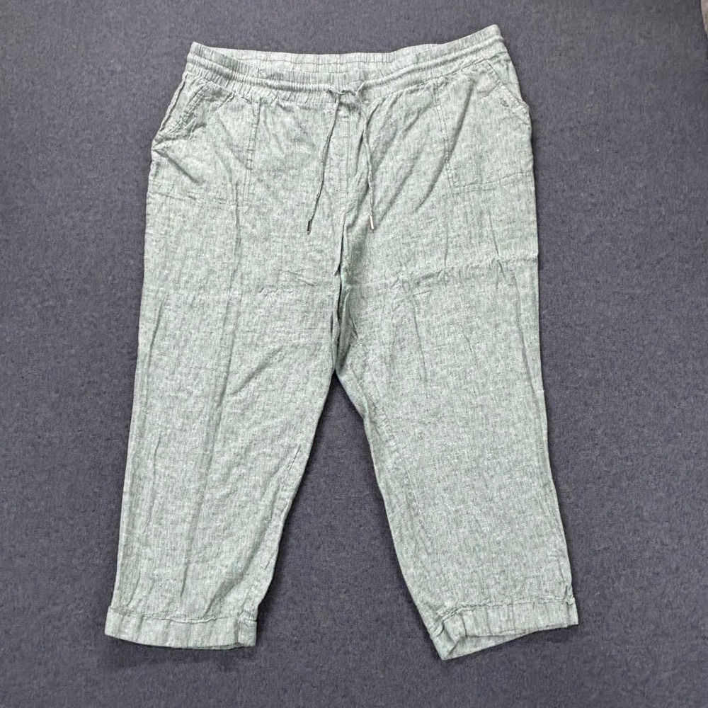 Jones New York Pants Womens XL Linen Blend Cropped Drawstring Capri Olive Green